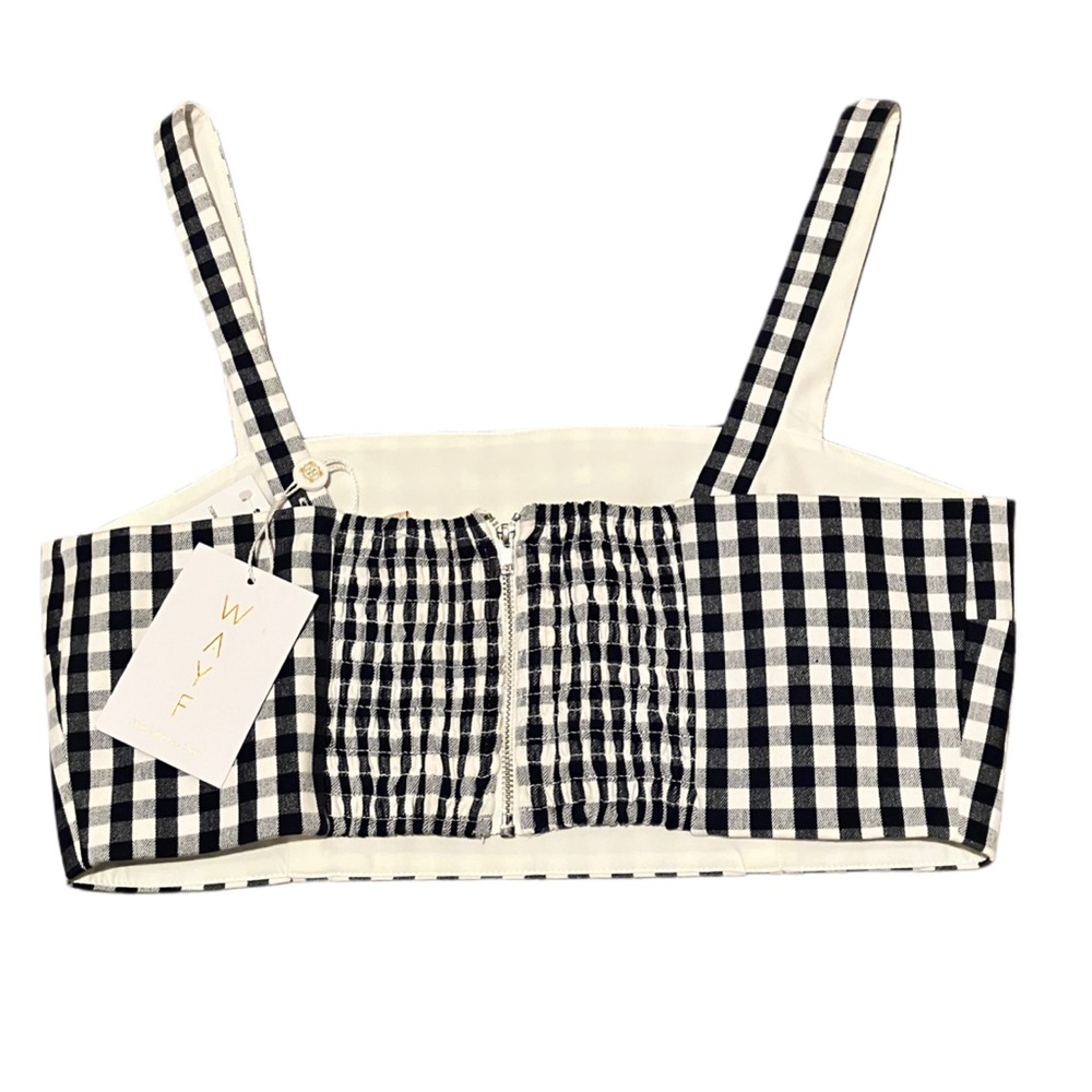 WAYF Navy White Gingham‎ Carlotta Crop Top NWT Size L - Picture 5 of 12